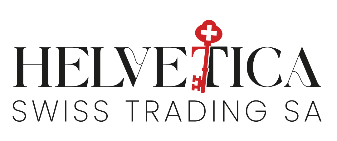 "Helvetica Trading SA logo with a red key, international trade, overstock solutions, B2B goods, import export services."